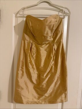 LulaKate Strapless Gold Satin Cocktail Dress bridesmaid dress